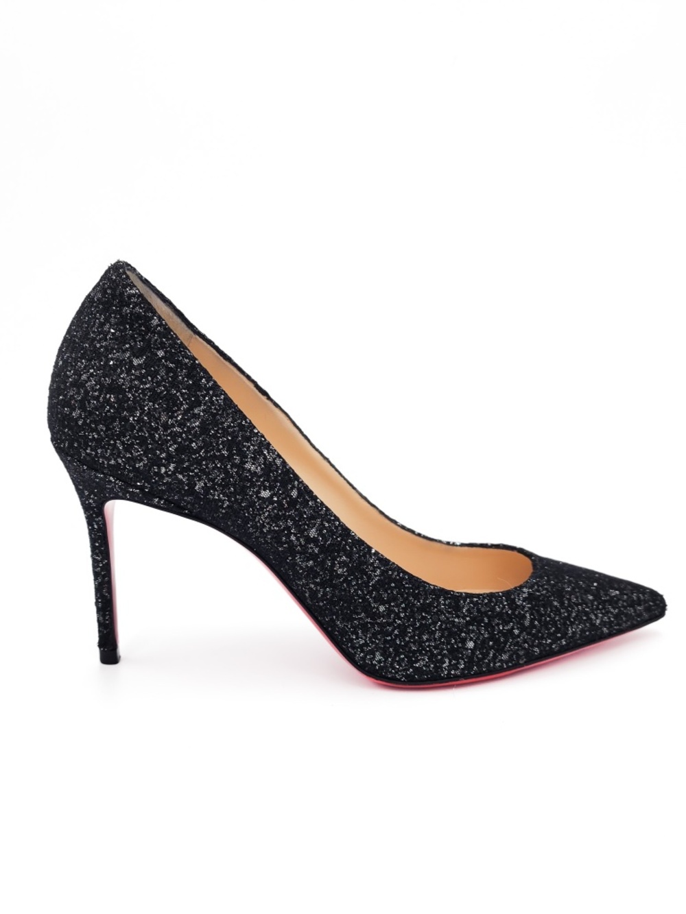 Christian Louboutin Black Glitter Mesh Pointed-Toe Pumps Heels EU 38